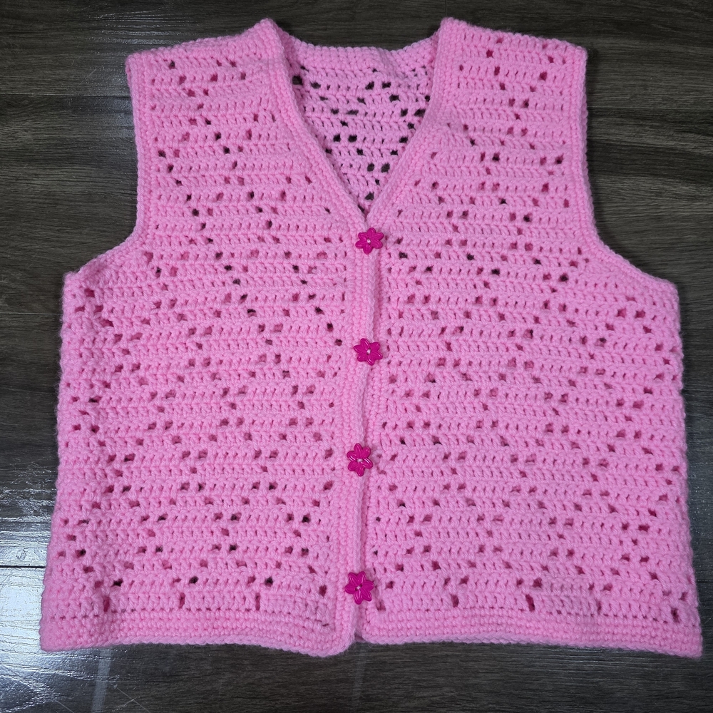 Handmade Pink Crochet Women's Hand Knit Vest Fits Small/Medium